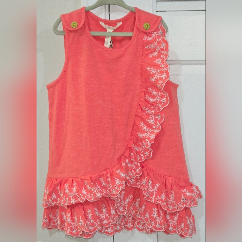 NWT Matilda Jane Girls Waterfall Beach Eyelet & Ruffle Coral Tank
